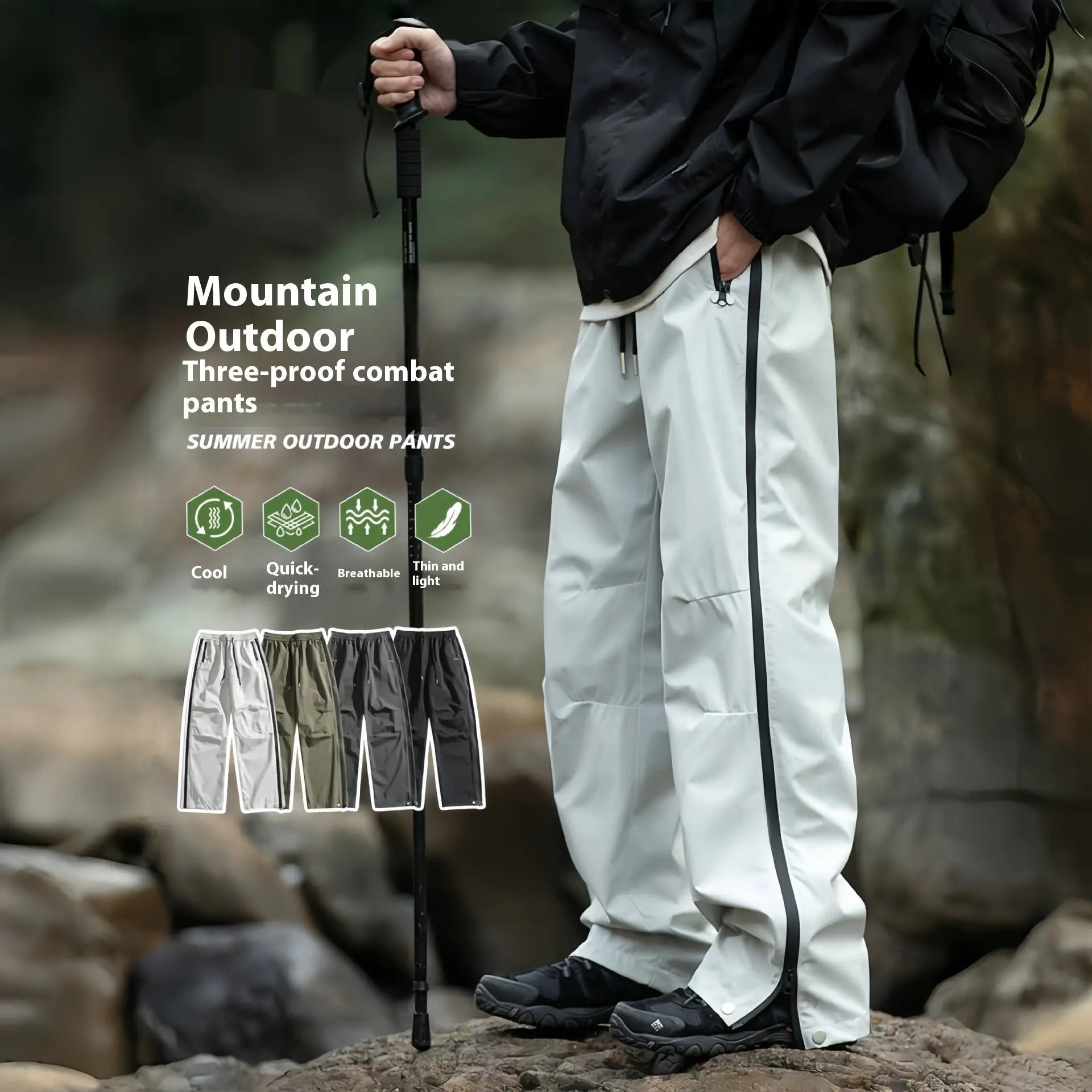 Straight Zipper Outdoor Three-proof Sports Pant The 4 Season Clothing Brand