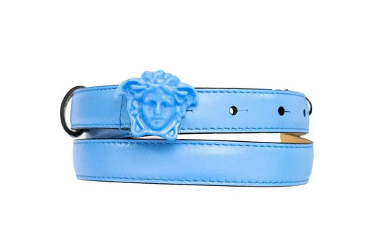 Versace DV Blue Leather Slim 20mm Adjustable Medusa Belt - The 4 Season Clothing Brand