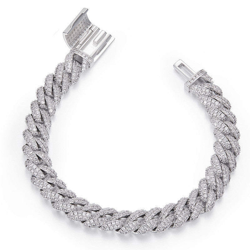 Silver Cuban Chain/Bracelet With Moissanite Diamonds