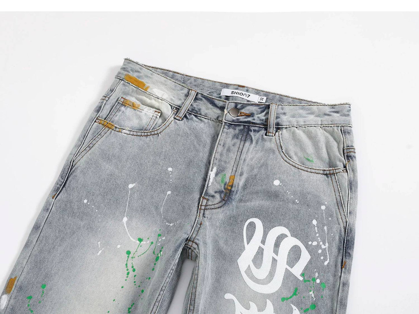 Luxury Retro Blue Graphic Flared Jeans - The 4 Season Clothing Brand