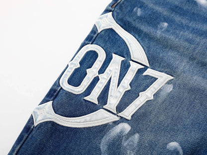 Luxury Retro Blue Graphic Flared Jeans - The 4 Season Clothing Brand