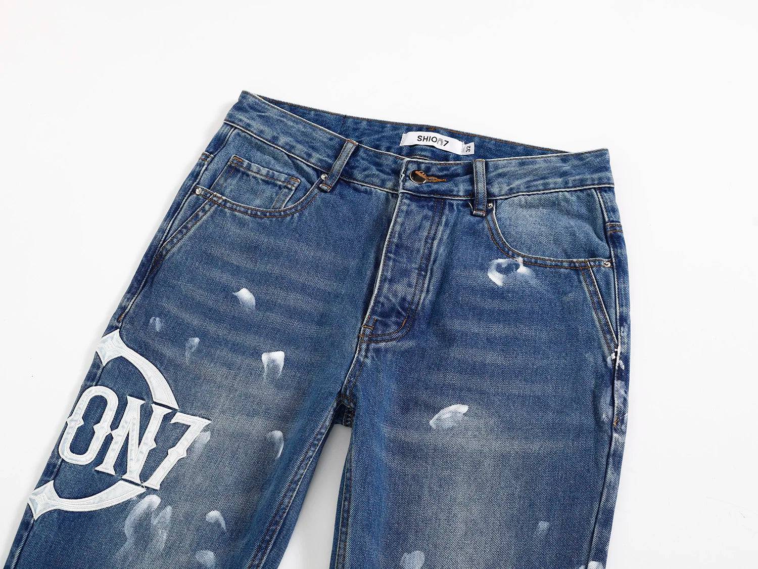 Luxury Retro Blue Graphic Flared Jeans - The 4 Season Clothing Brand