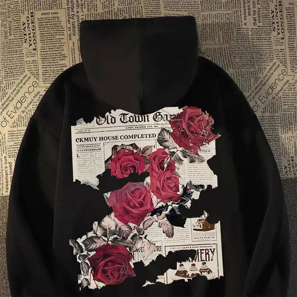 American Retro Graphic Vivid Rose Print Hoodie - The 4 Season Clothing Brand