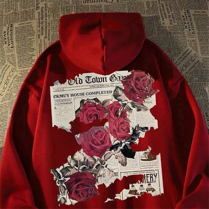 American Retro Graphic Vivid Rose Print Hoodie - The 4 Season Clothing Brand