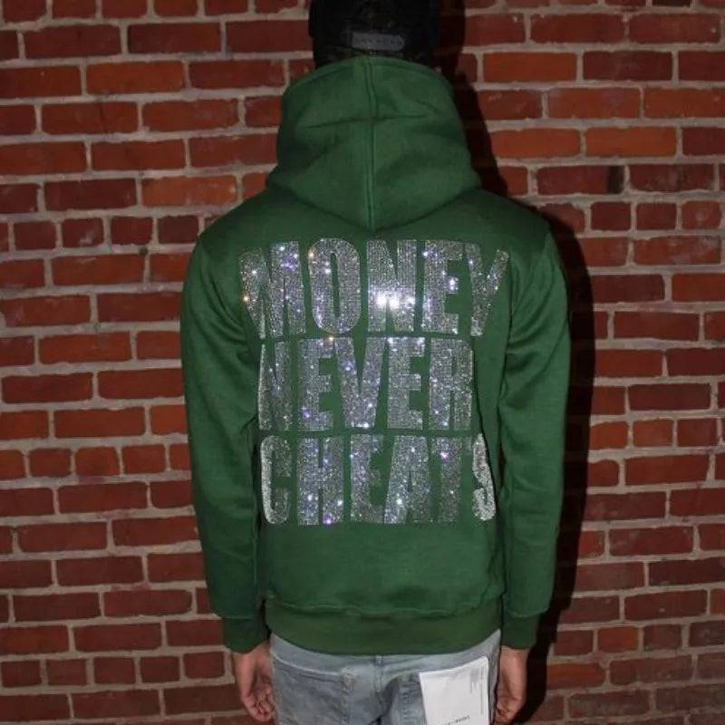 Rhinestone Oversized "Money Never Cheats" Hoodie - The 4 Season Clothing Brand