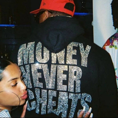 Rhinestone Oversized "Money Never Cheats" Hoodie - The 4 Season Clothing Brand