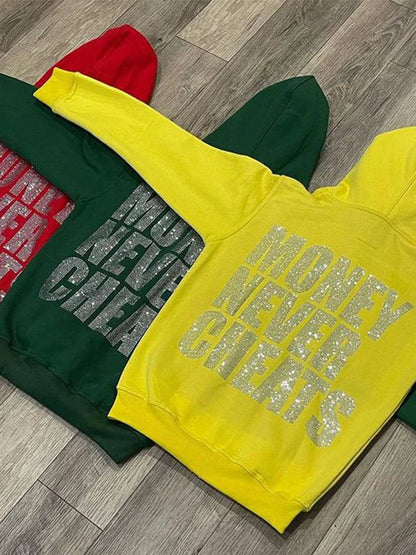 Rhinestone Oversized "Money Never Cheats" Hoodie - The 4 Season Clothing Brand