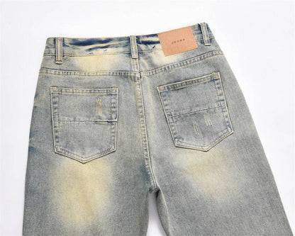 Distressed Scratches Denim Straight-leg Jeans - The 4 Season Clothing Brand