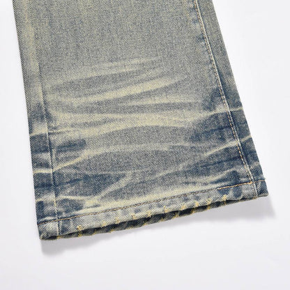 Distressed Scratches Denim Straight-leg Jeans - The 4 Season Clothing Brand