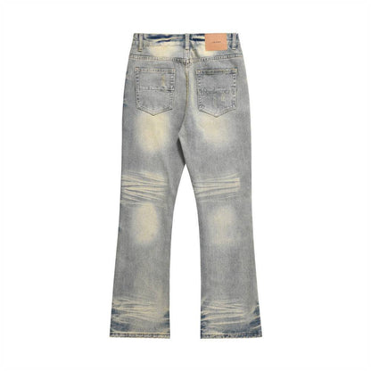 Distressed Scratches Denim Straight-leg Jeans - The 4 Season Clothing Brand