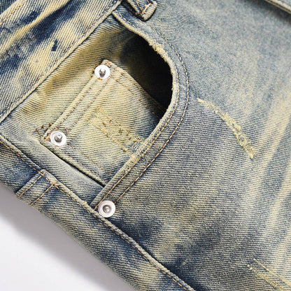 Distressed Scratches Denim Straight-leg Jeans - The 4 Season Clothing Brand