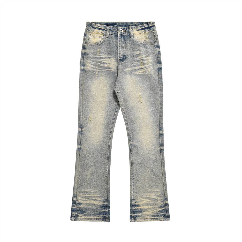 Distressed Scratches Denim Straight-leg Jeans - The 4 Season Clothing Brand