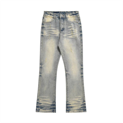 Distressed Scratches Denim Straight-leg Jeans - The 4 Season Clothing Brand