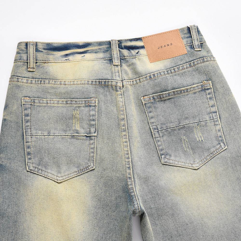 Distressed Scratches Denim Straight-leg Jeans - The 4 Season Clothing Brand