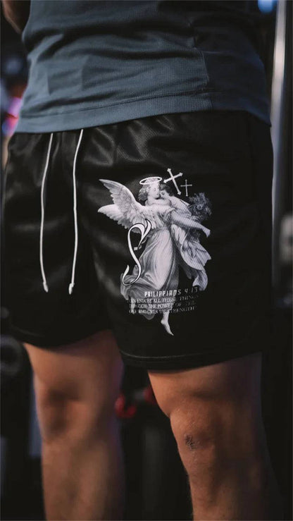 Christian Angel Cross Printed Gym Shorts - The 4 Season Clothing Brand