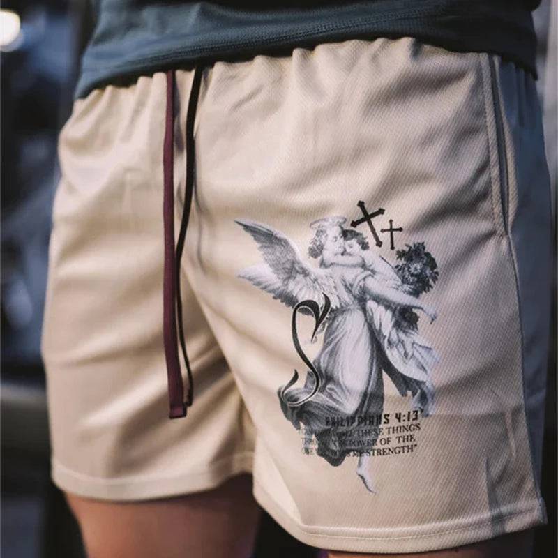 Christian Angel Cross Printed Gym Shorts - The 4 Season Clothing Brand