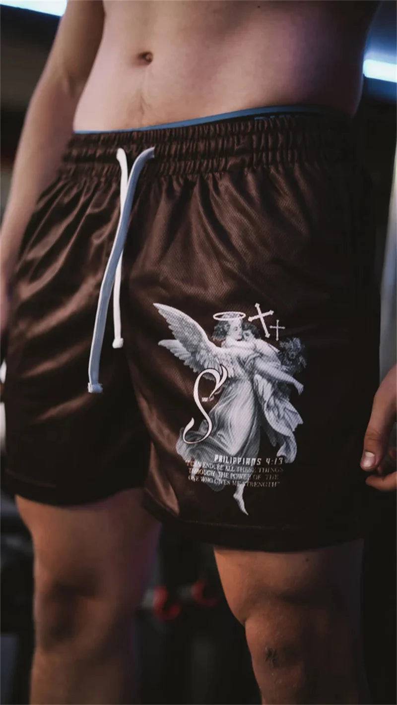 Christian Angel Cross Printed Gym Shorts - The 4 Season Clothing Brand