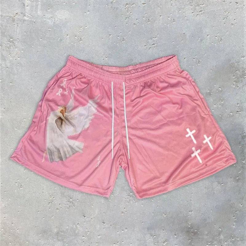 Christian Angel Cross Printed Gym Shorts - The 4 Season Clothing Brand