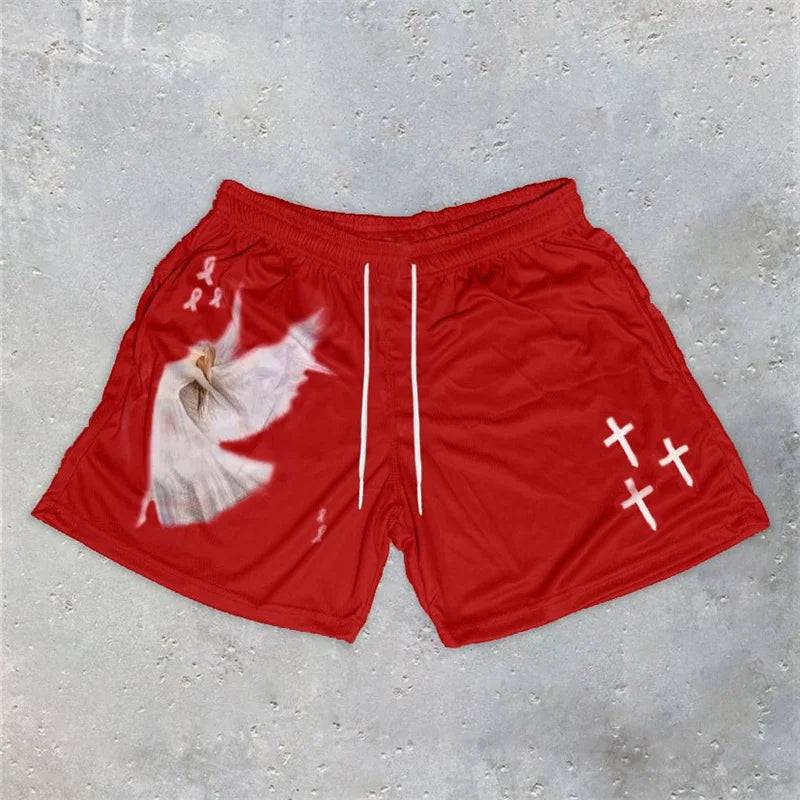 Christian Angel Cross Printed Gym Shorts - The 4 Season Clothing Brand