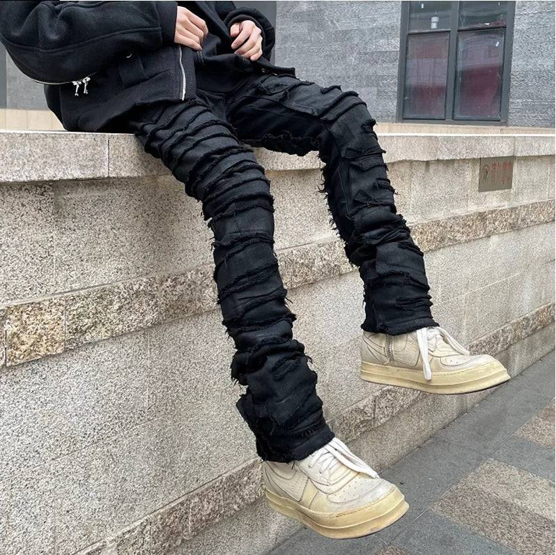 Heavy Industry Hole Frayed Destruction Ripped Stacked Jeans - The 4 Season Clothing Brand