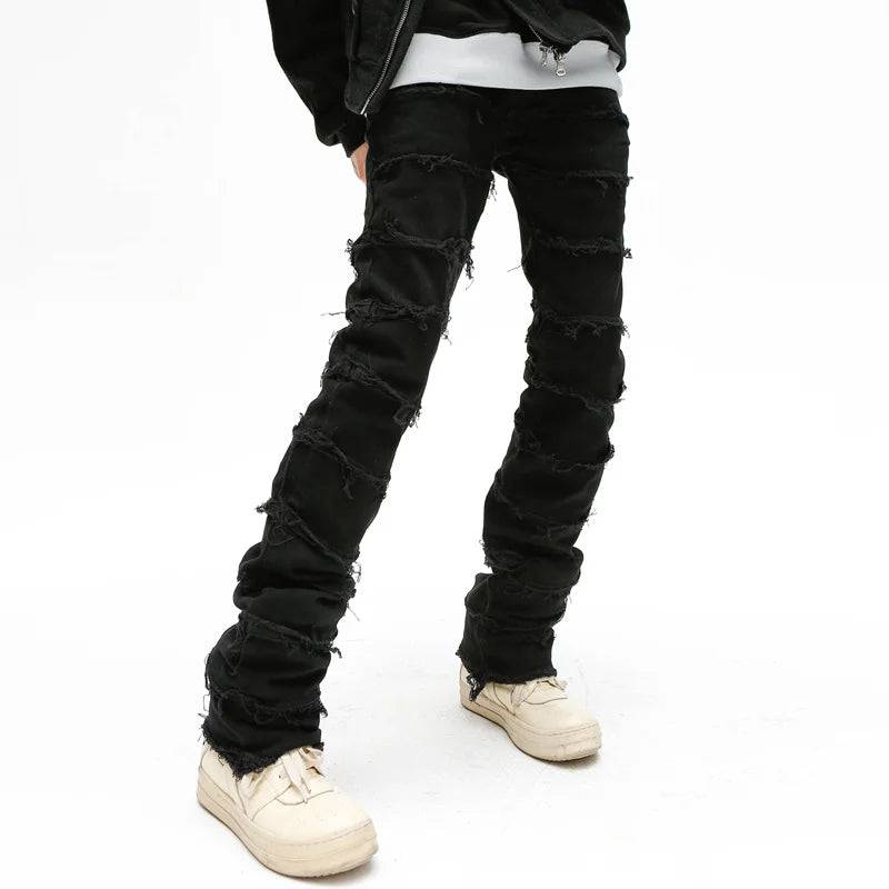 Heavy Industry Hole Frayed Destruction Ripped Stacked Jeans - The 4 Season Clothing Brand