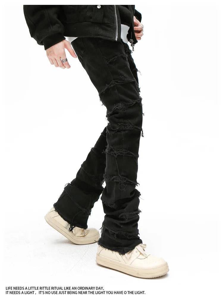 Heavy Industry Hole Frayed Destruction Ripped Stacked Jeans - The 4 Season Clothing Brand