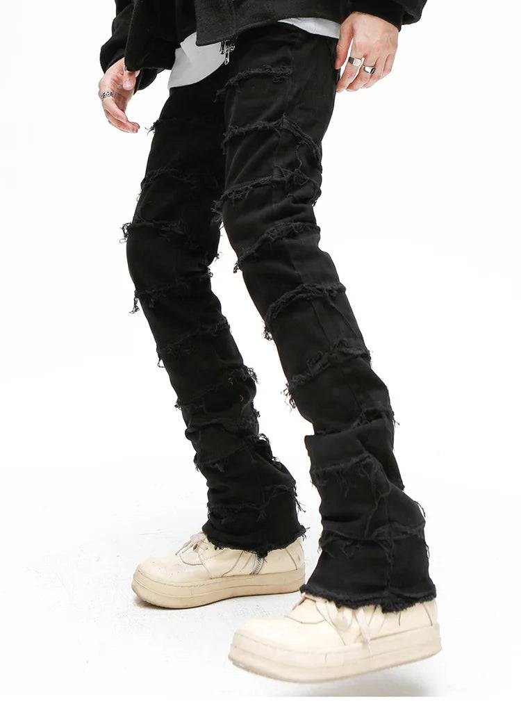 Heavy Industry Hole Frayed Destruction Ripped Stacked Jeans - The 4 Season Clothing Brand