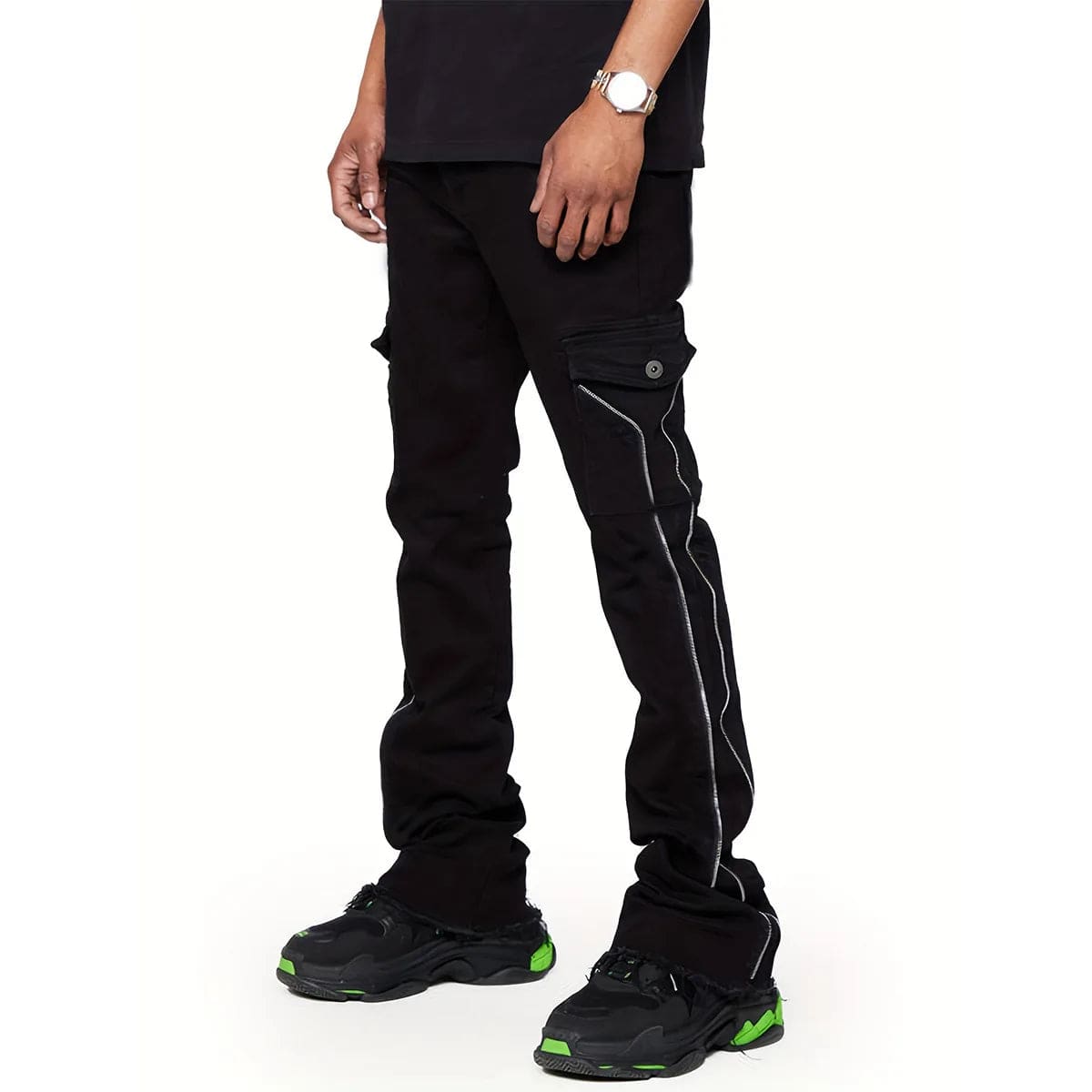 Classic Black Stacked Jeans- Side-Zipper - The 4 Season Clothing Brand