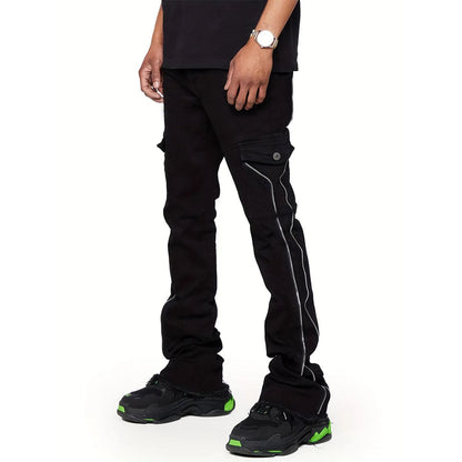 Classic Black Stacked Jeans- Side-Zipper - The 4 Season Clothing Brand