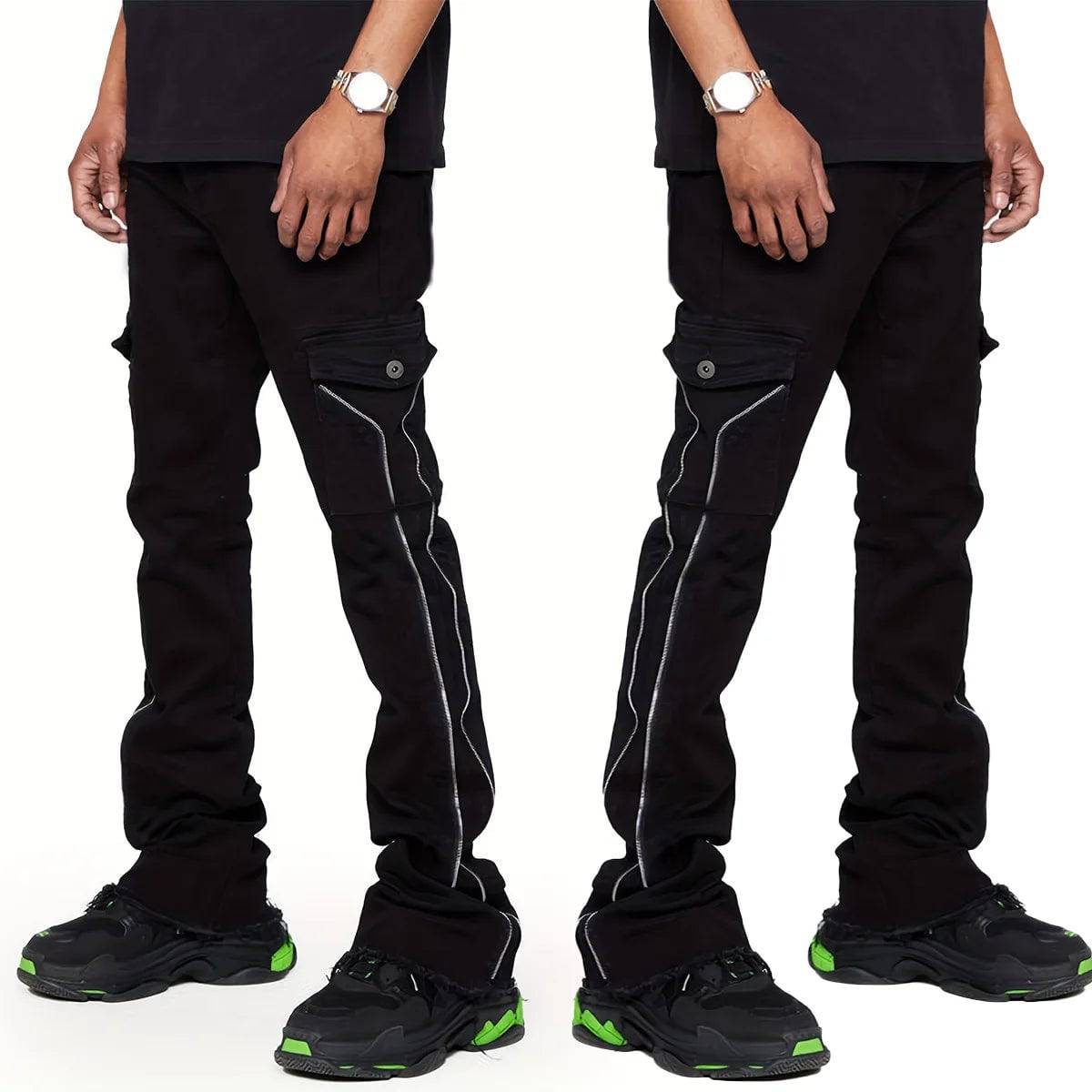 Classic Black Stacked Jeans- Side-Zipper - The 4 Season Clothing Brand