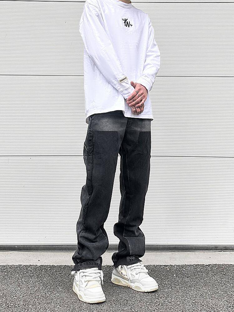 Washed Black And Grey Micro Stacked Jeans - The 4 Season Clothing Brand