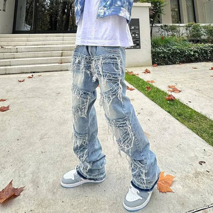 Retro Streetwear Stacked Spliced Jeans - The 4 Season Clothing Brand