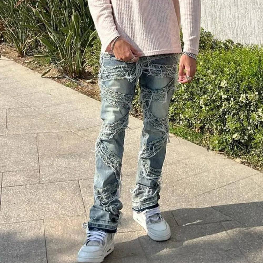 Retro Streetwear Stacked Spliced Jeans - The 4 Season Clothing Brand