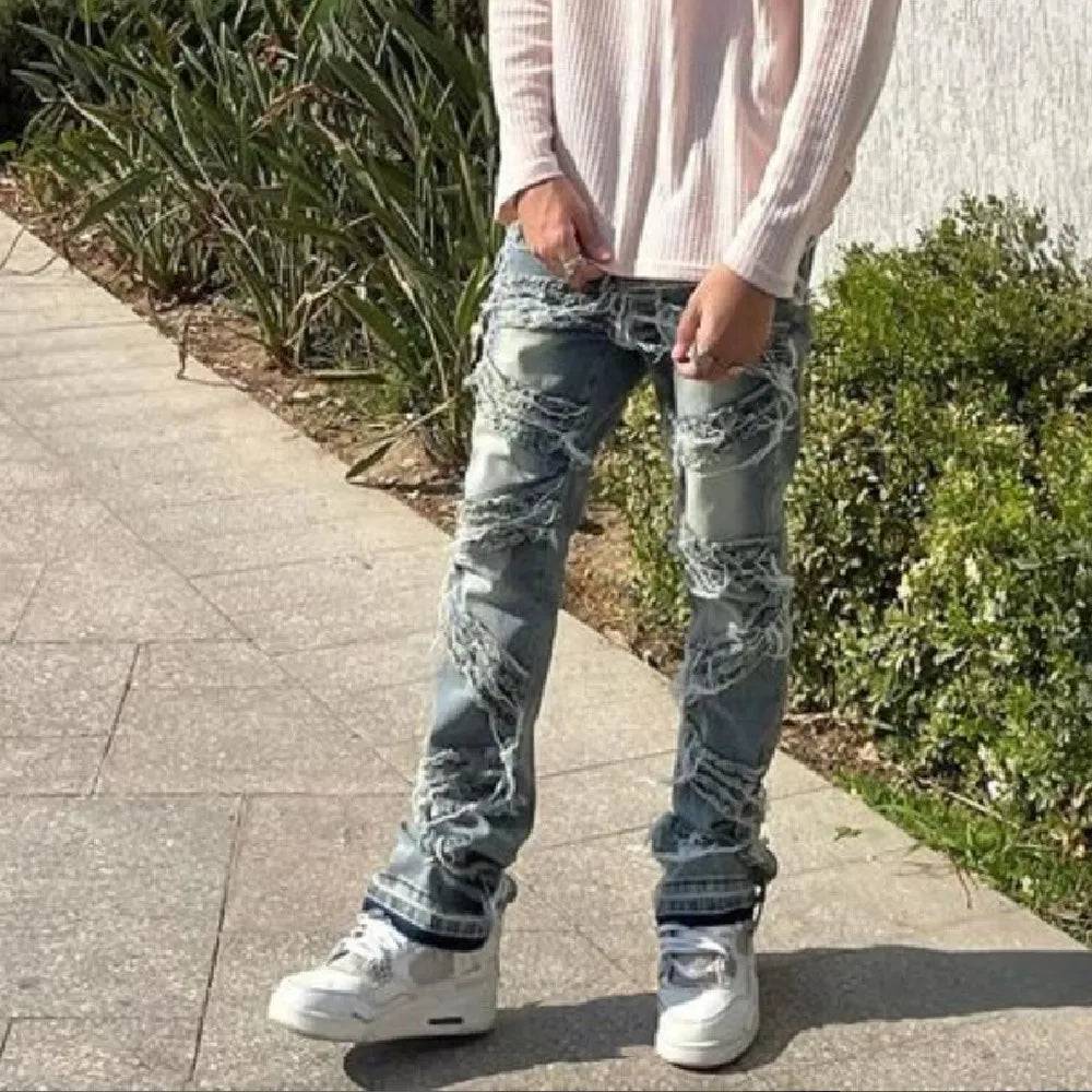 Retro Streetwear Stacked Spliced Jeans - The 4 Season Clothing Brand