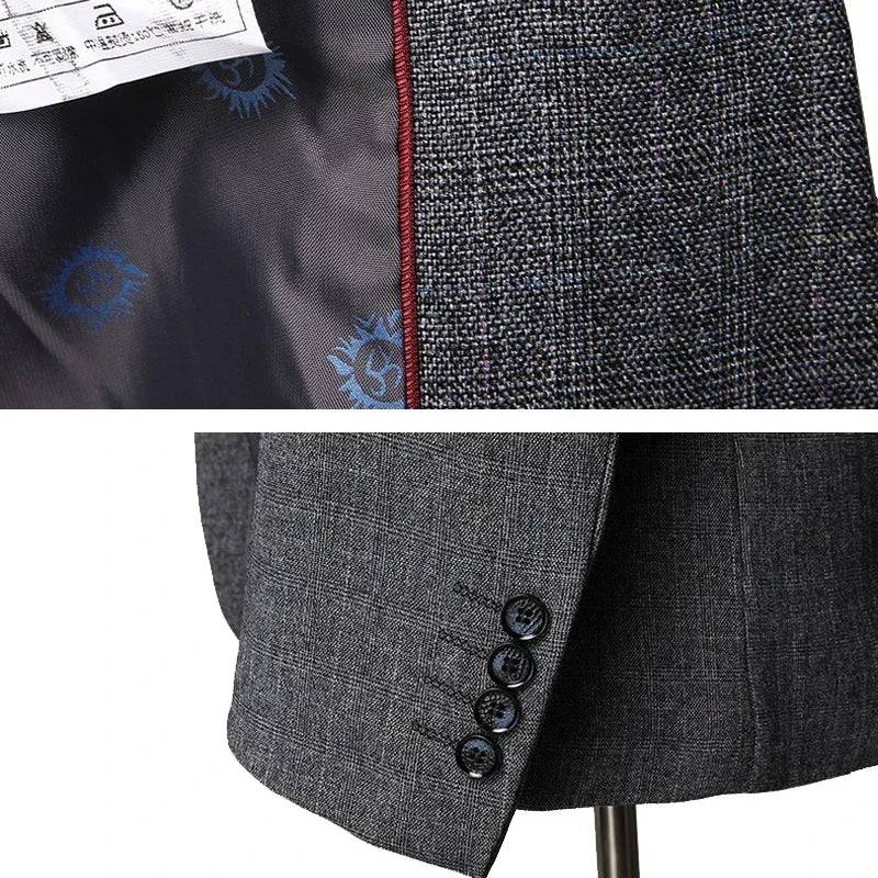 Retro Gentleman Classic Plaid Formal Business Slim-Fit Suit 3-Pces Set - The 4 Season Clothing Brand