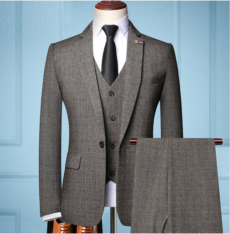 Retro Gentleman Classic Plaid Formal Business Slim-Fit Suit 3-Pces Set - The 4 Season Clothing Brand