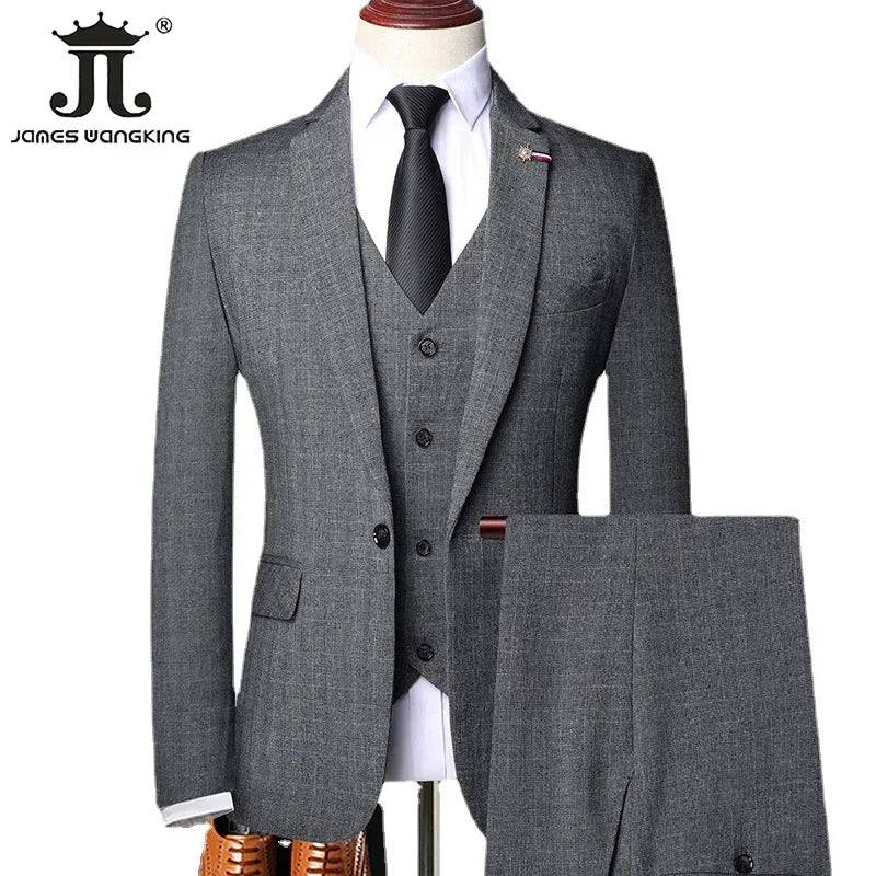 Retro Gentleman Classic Plaid Formal Business Slim-Fit Suit 3-Pces Set - The 4 Season Clothing Brand