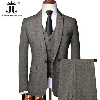 Retro Gentleman Classic Plaid Formal Business Slim-Fit Suit 3-Pces Set - The 4 Season Clothing Brand