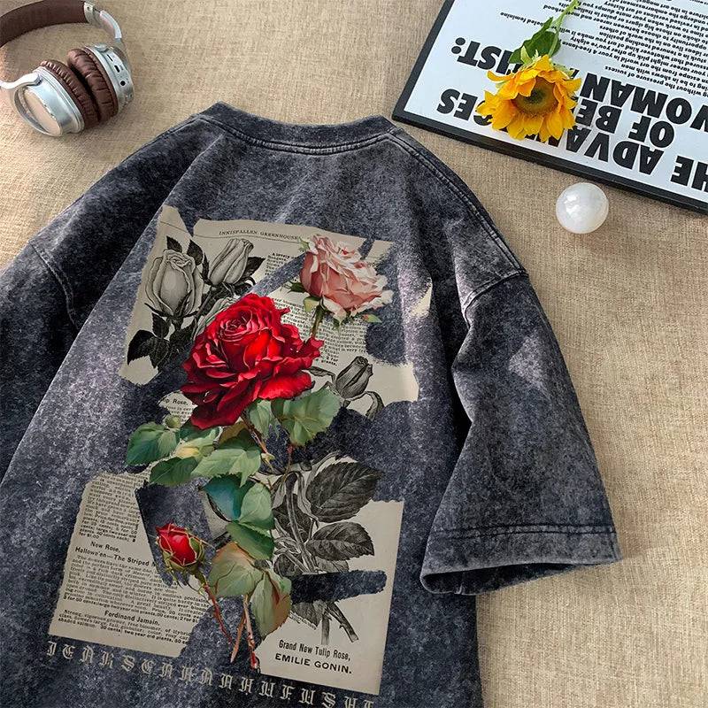 Washed Rose Printed T-Shirt - The 4 Season Clothing Brand