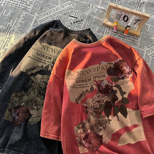 Distressed Washed Old Rose Poster Graphic T-Shirt - The 4 Season Clothing Brand