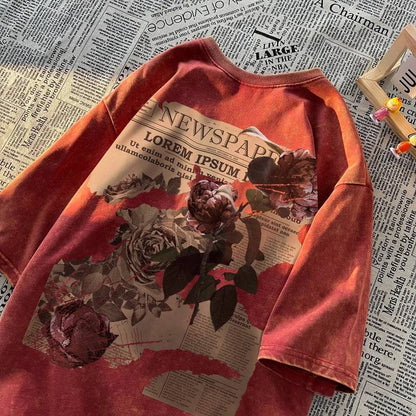 Distressed Washed Old Rose Poster Graphic T-Shirt - The 4 Season Clothing Brand