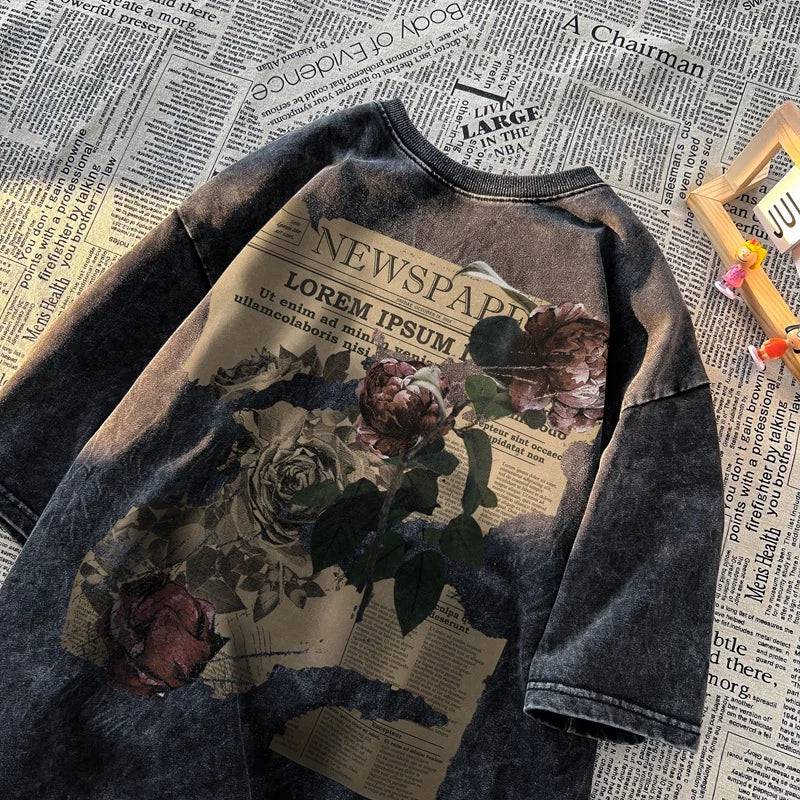 Distressed Washed Old Rose Poster Graphic T-Shirt - The 4 Season Clothing Brand