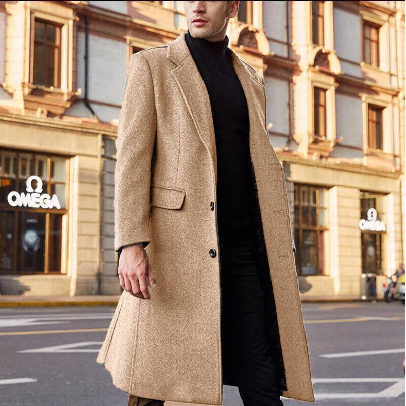 Men's Long Trench Woolen Coat - The 4 Season Clothing Brand