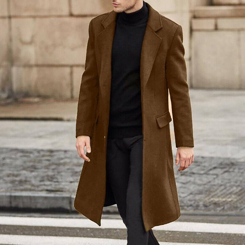 Men's Long Trench Woolen Coat - The 4 Season Clothing Brand