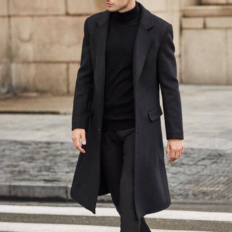 Men's Long Trench Woolen Coat - The 4 Season Clothing Brand